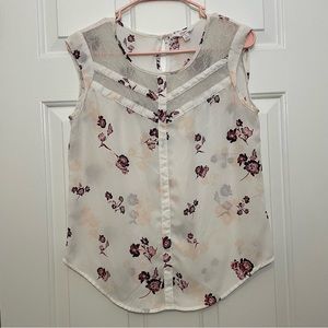 Candie's White Purple Floral Lace Cap Sleeve Blouse S